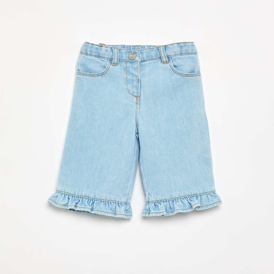 Pantalon large en denim avec volants BLEU