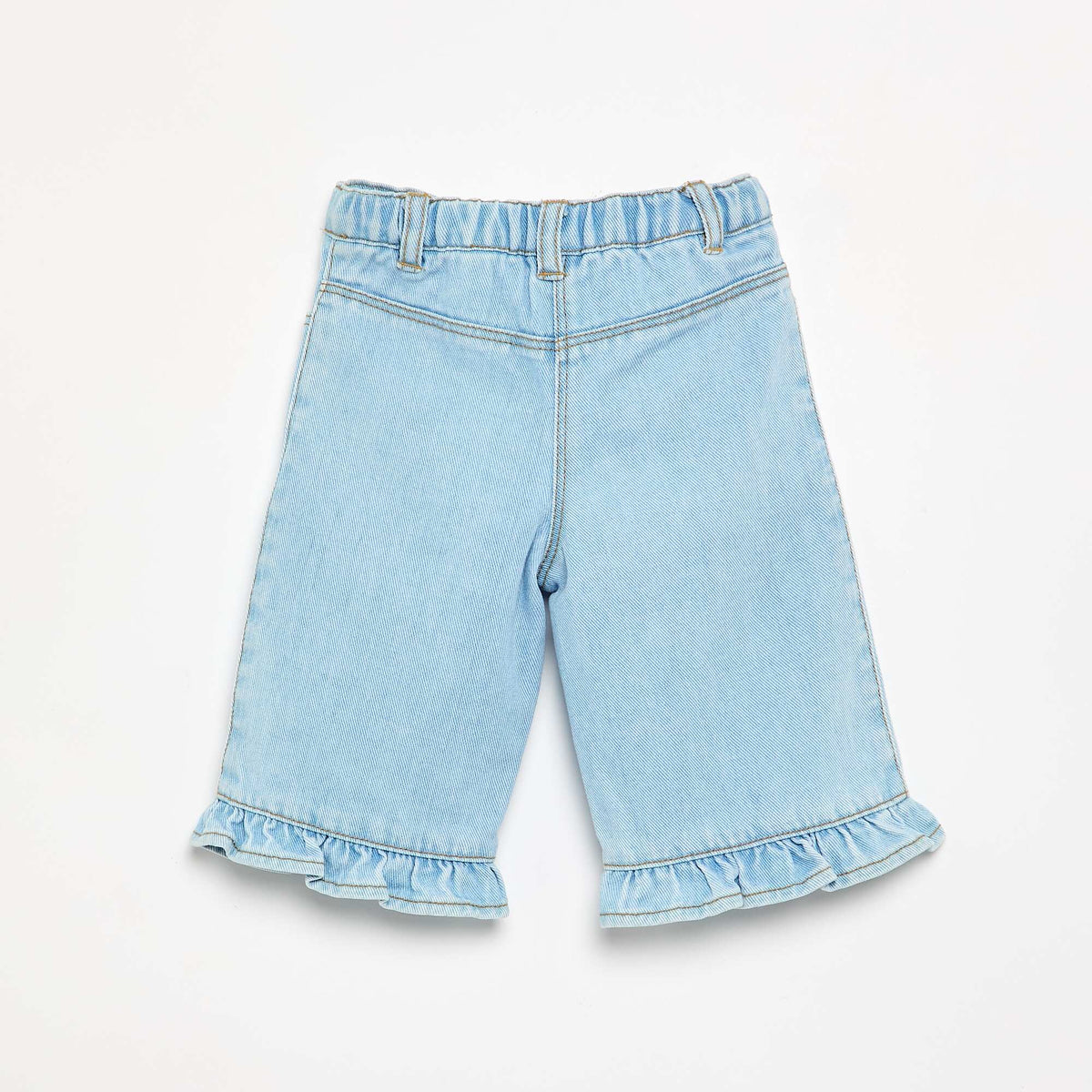 Pantalon large en denim avec volants BLEU