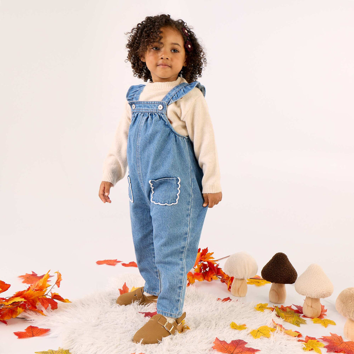 Salopette en denim avec volants aux bretelles BLEU