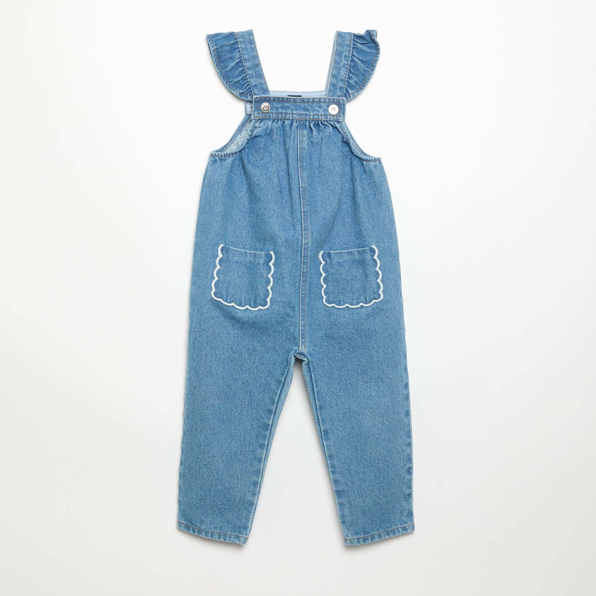 Salopette en denim avec volants aux bretelles BLEU
