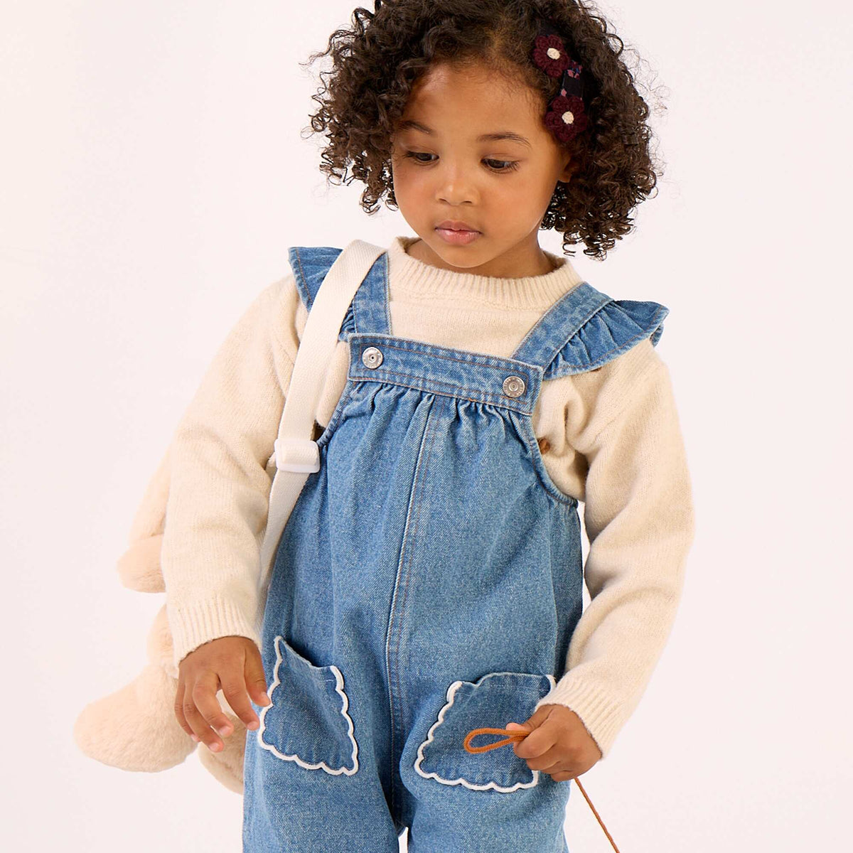 Salopette en denim avec volants aux bretelles BLEU