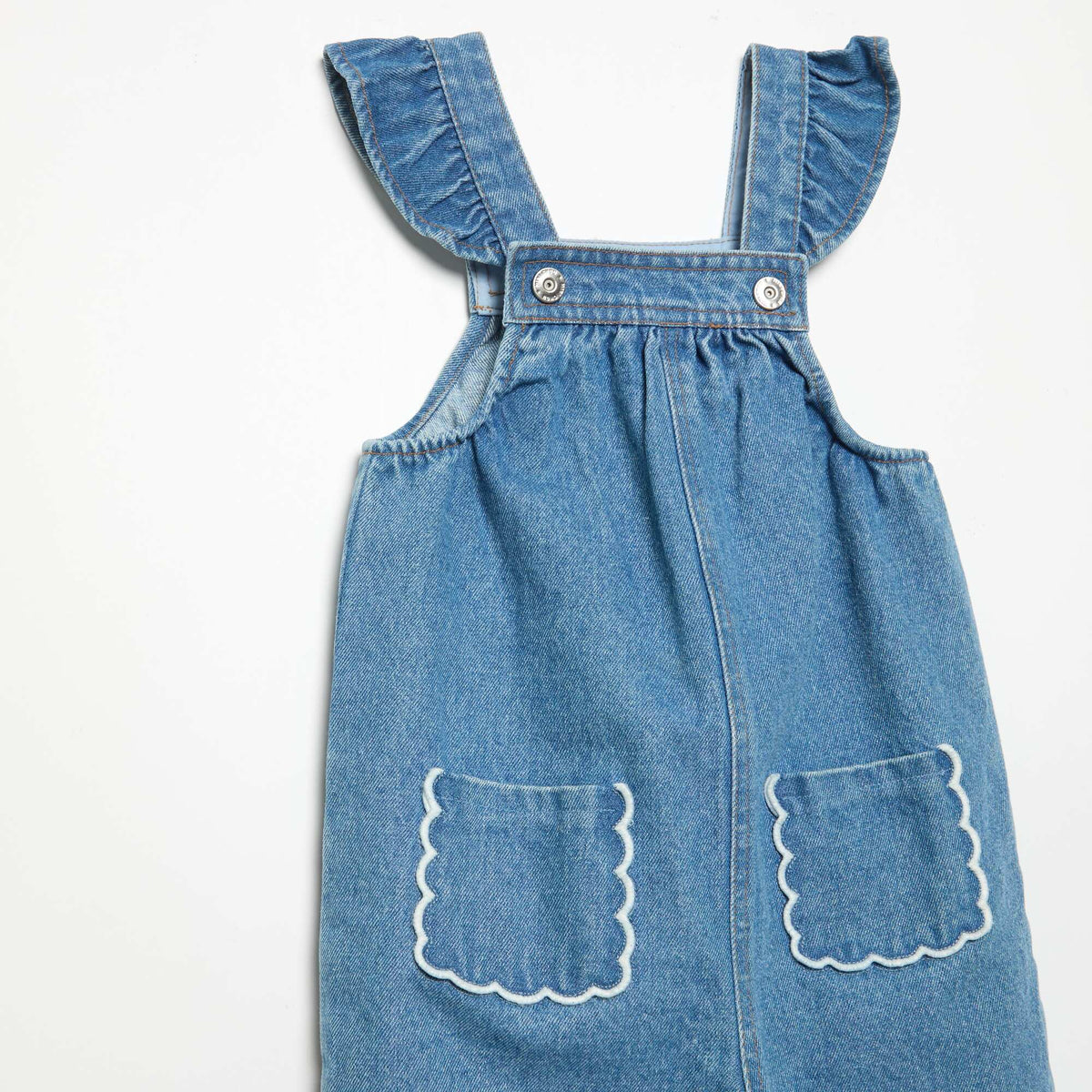 Salopette en denim avec volants aux bretelles BLEU