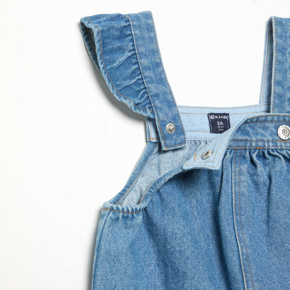 Salopette en denim avec volants aux bretelles BLEU