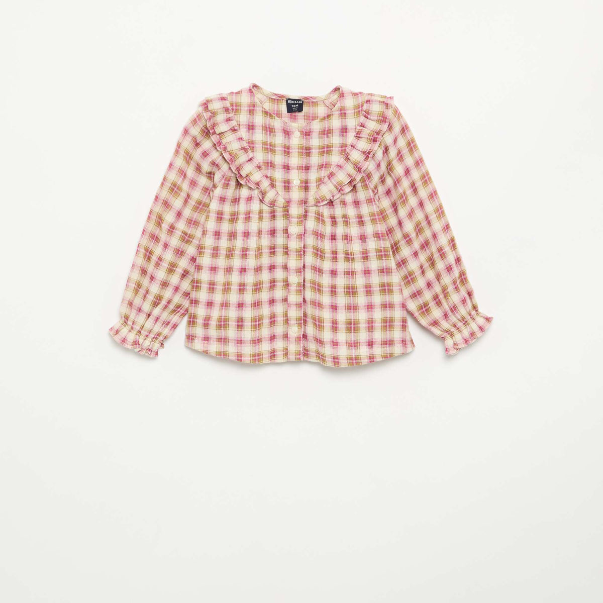 Blouse à manches longues en gaze de coton avec volants ROSE
