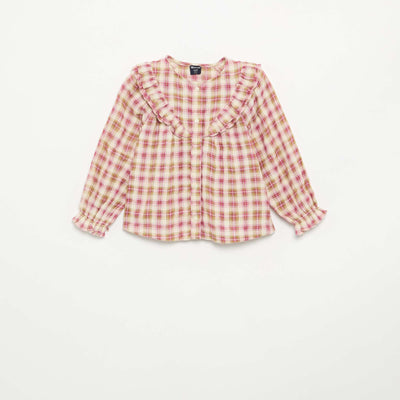 Blouse à manches longues en gaze de coton avec volants ROSE