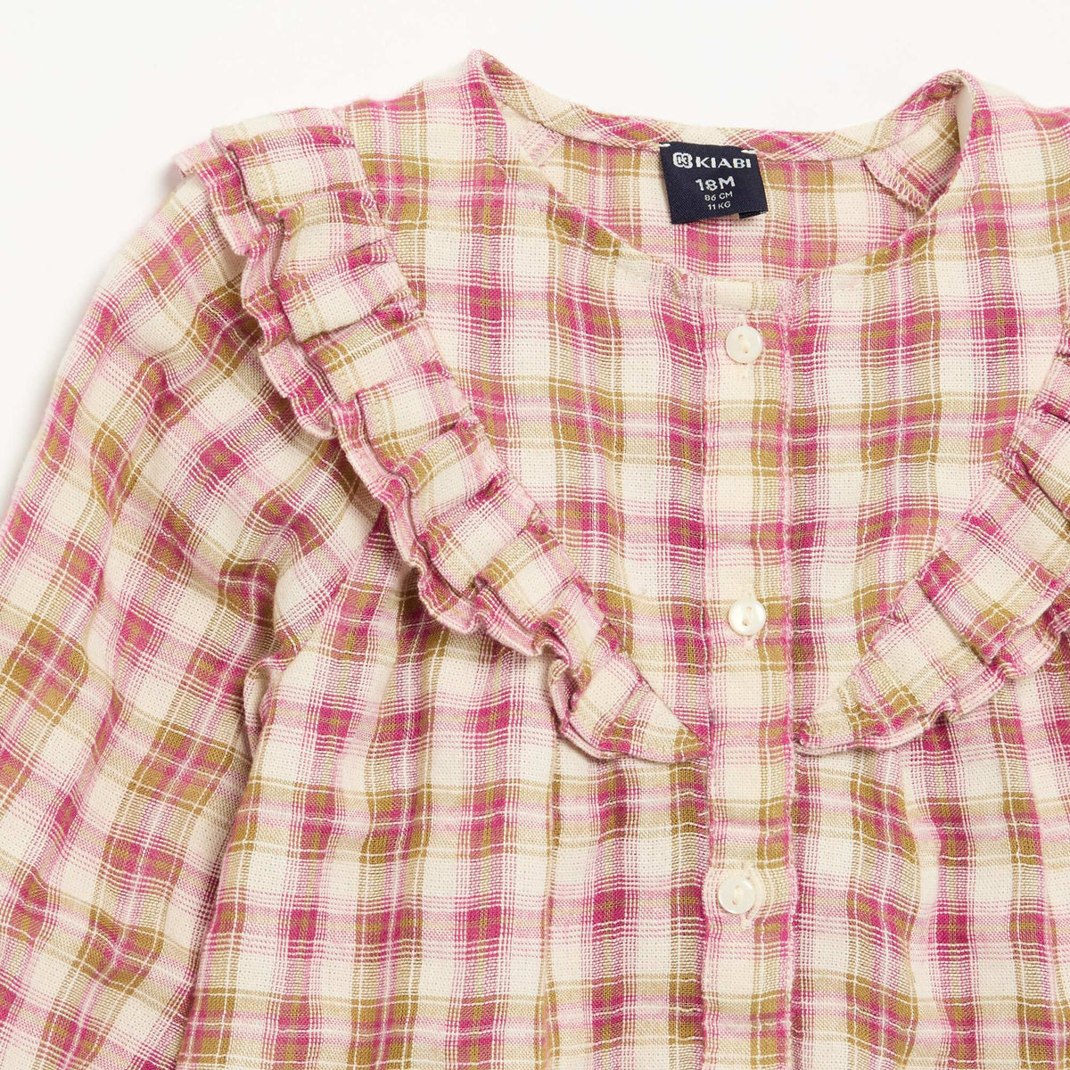 Blouse à manches longues en gaze de coton avec volants ROSE