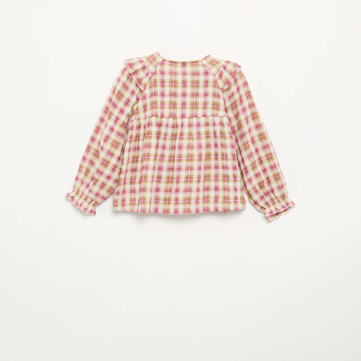 Blouse à manches longues en gaze de coton avec volants ROSE