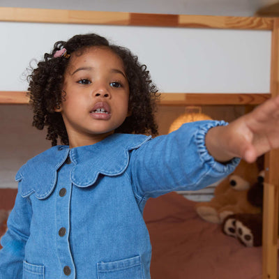 Chemise en denim avec col claudine BLEU