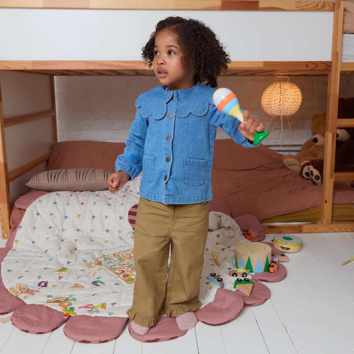 Chemise en denim avec col claudine BLEU
