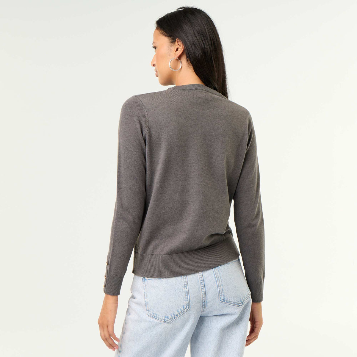 Pull col rond en maille fine jauge GRIS