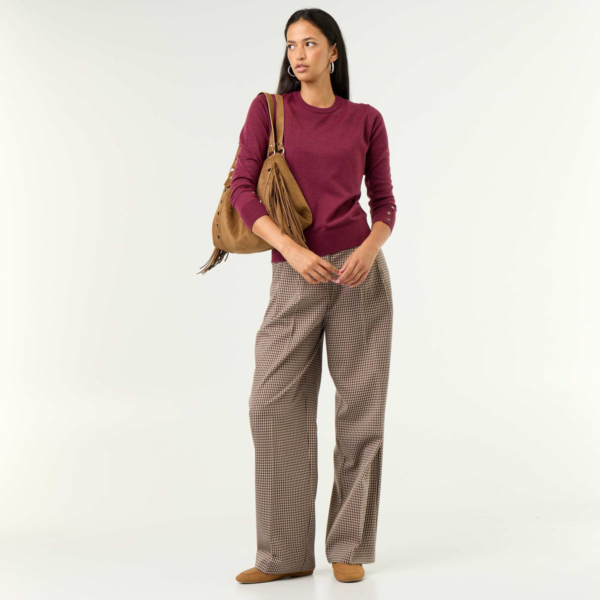 Pull col rond en maille fine jauge VIOLET
