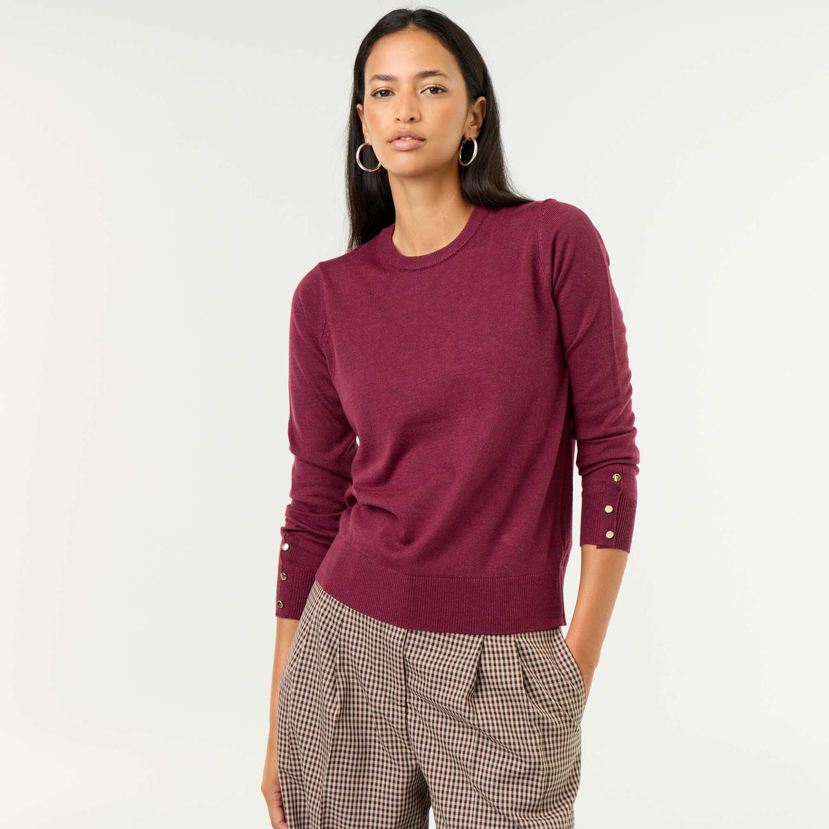 Pull col rond en maille fine jauge VIOLET