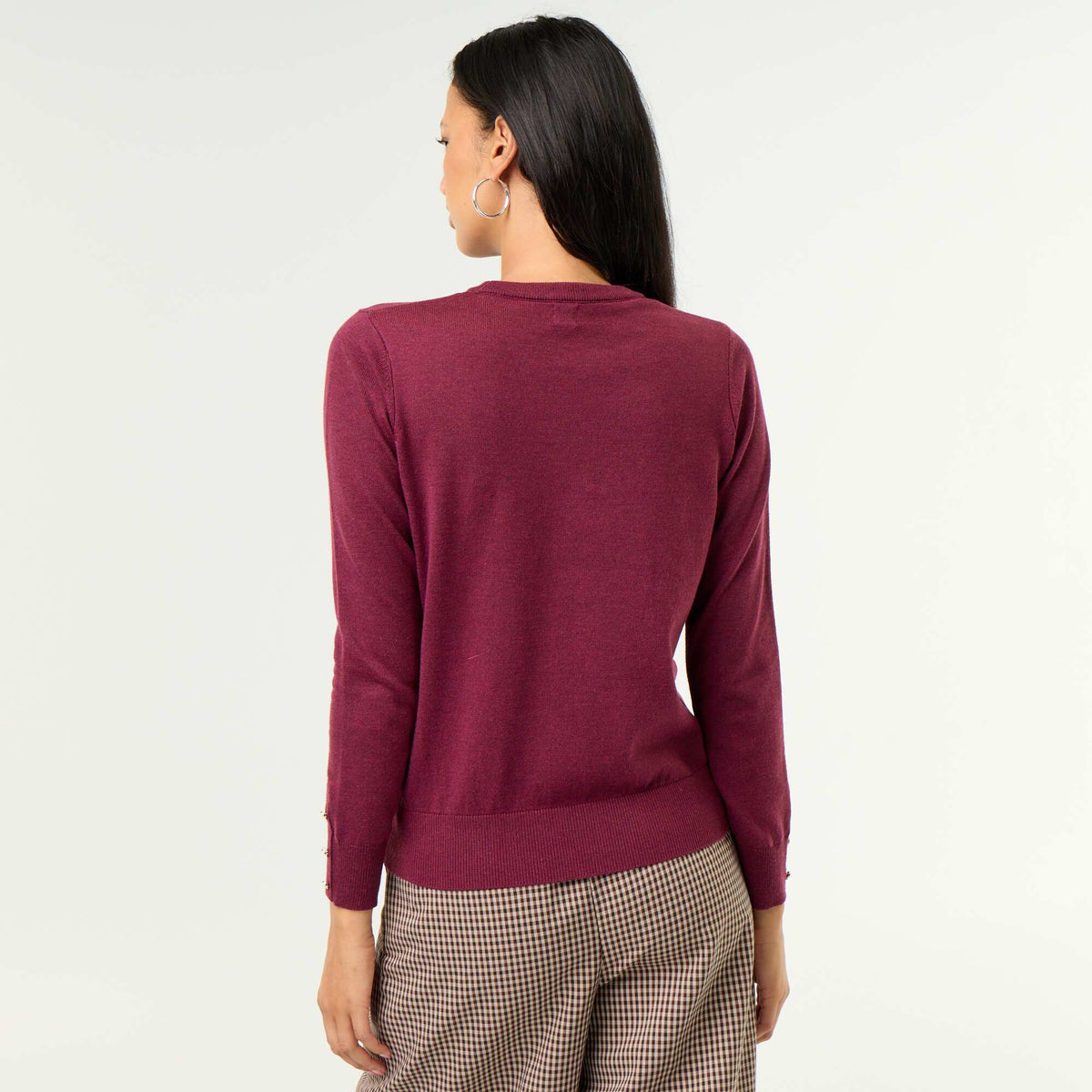 Pull col rond en maille fine jauge VIOLET