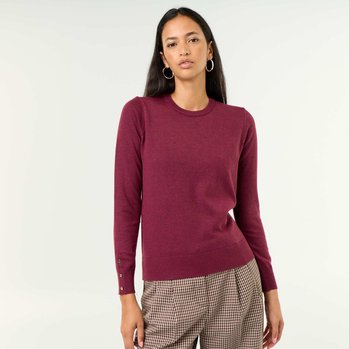 Pull col rond en maille fine jauge VIOLET