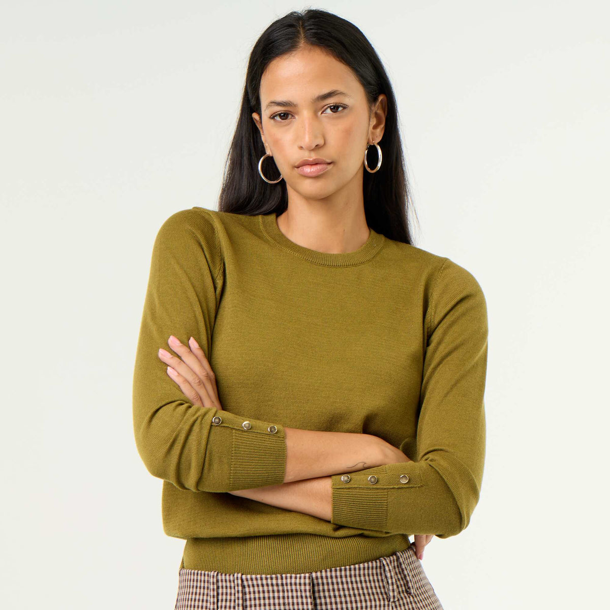 Pull col rond en maille fine jauge VERT