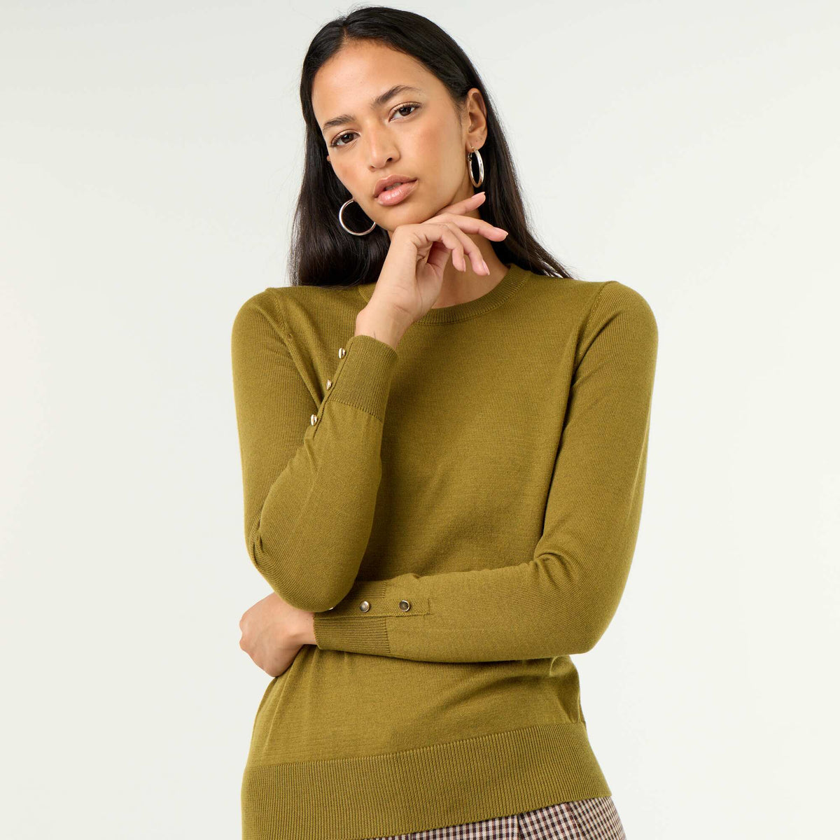 Pull col rond en maille fine jauge VERT