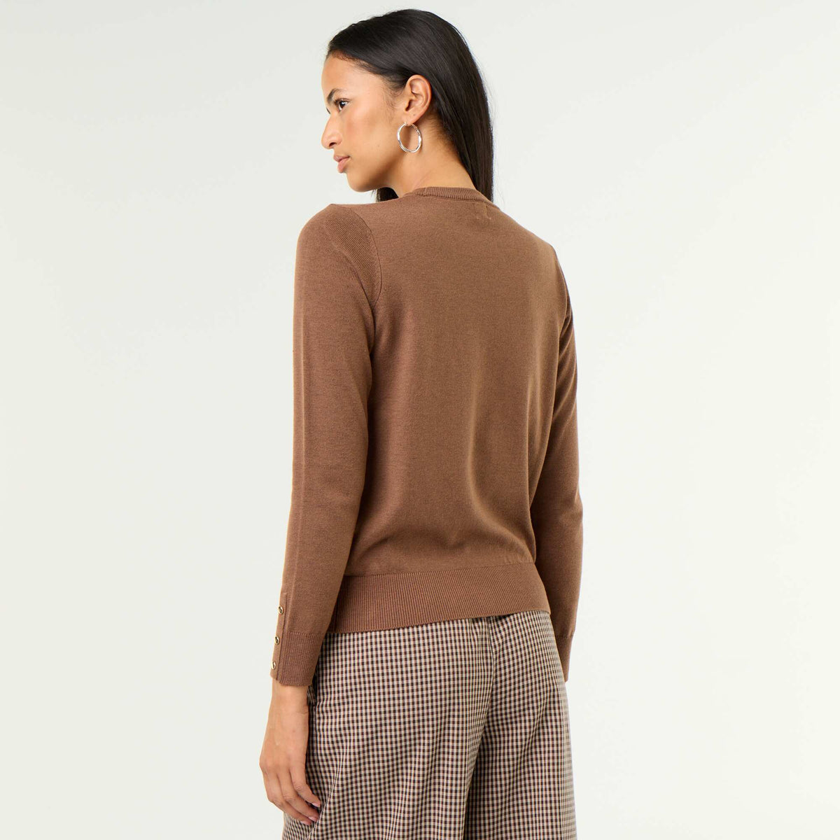 Pull col rond en maille fine jauge MARRON