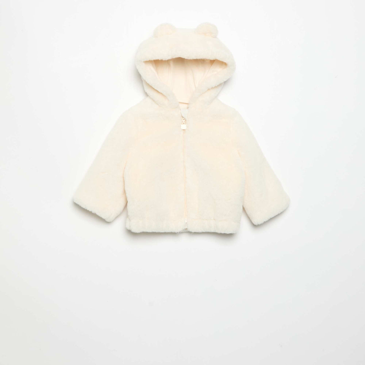 Blouson court à capuche en fausse fourrure BLANC