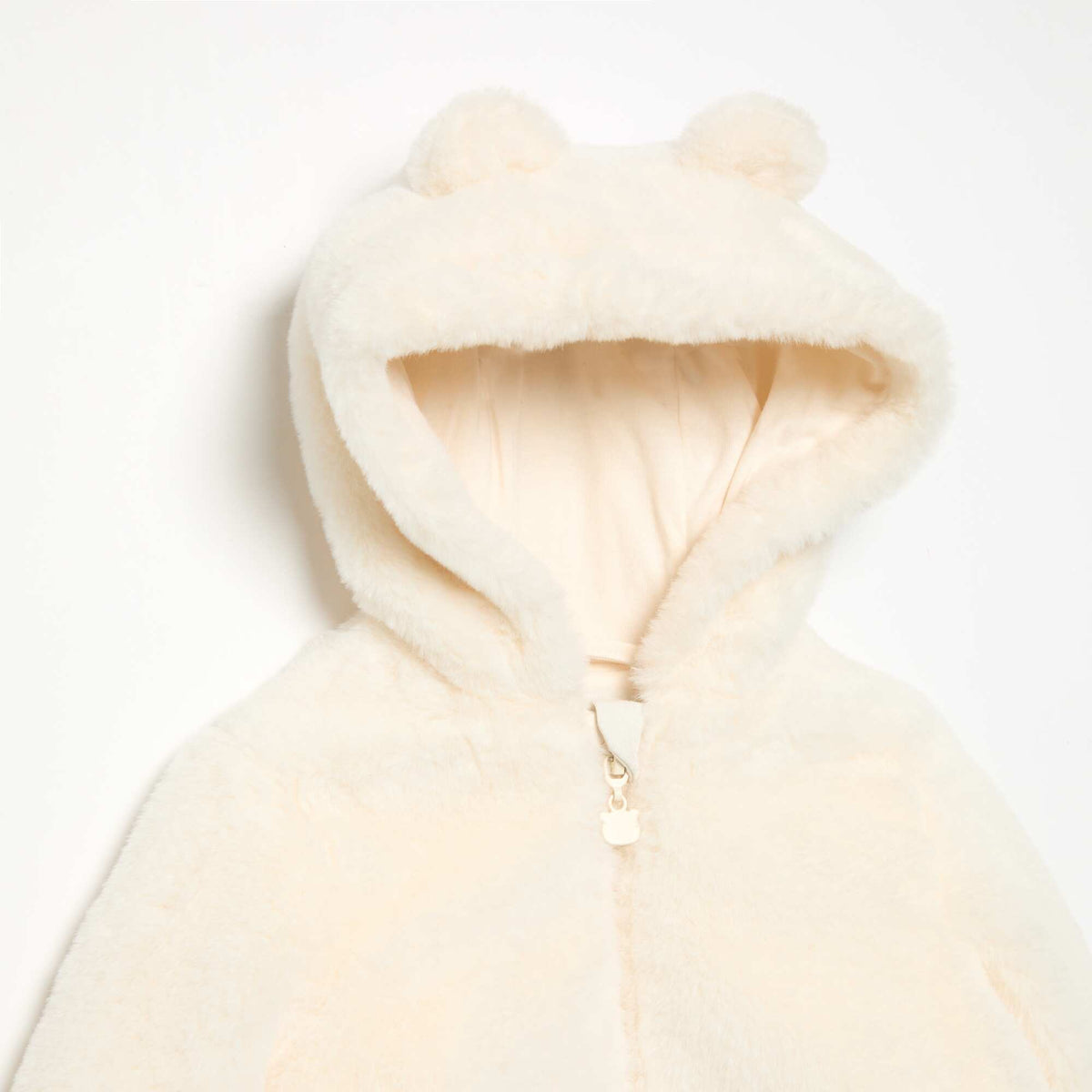 Blouson court à capuche en fausse fourrure BLANC
