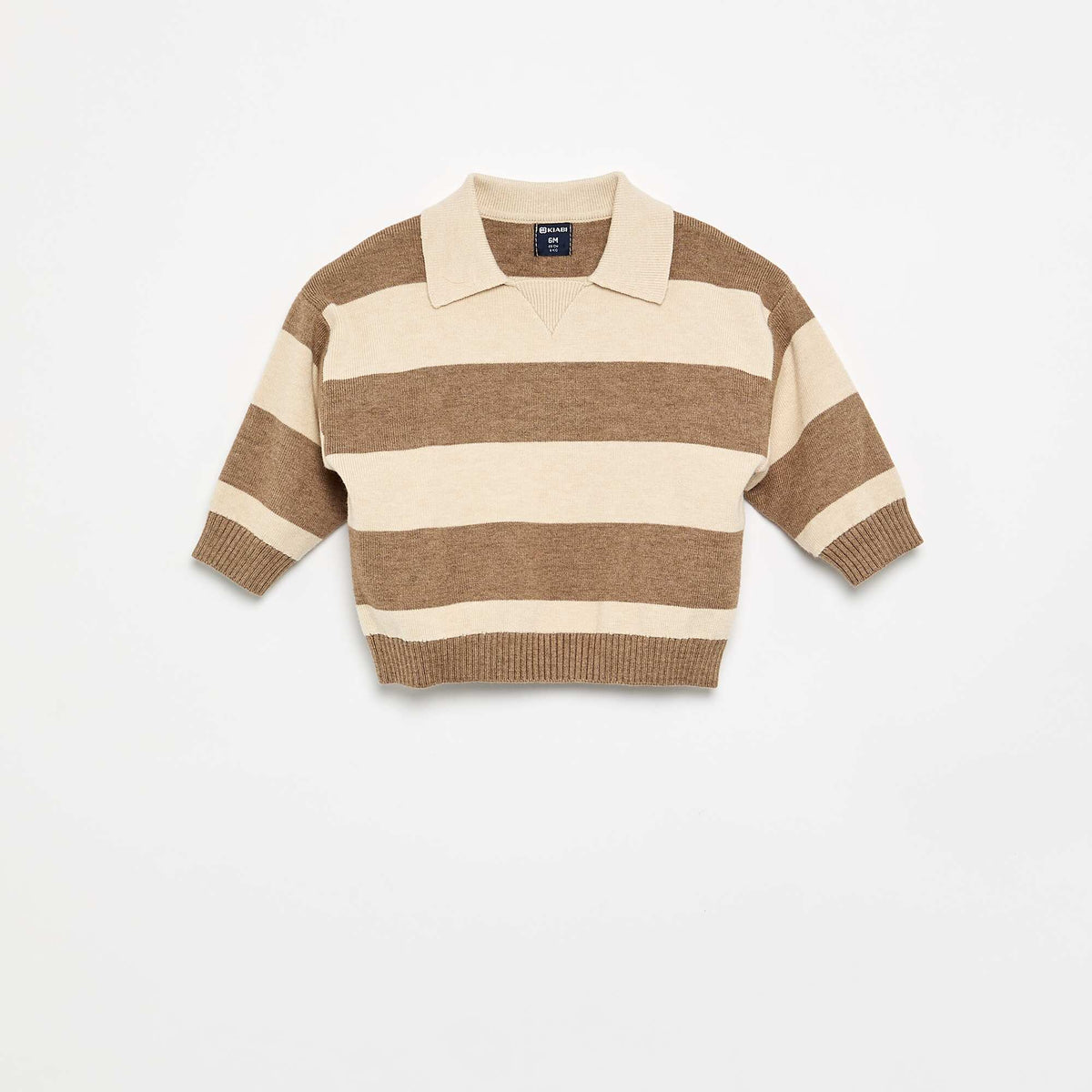 Pull rayé à manches longues et col polo BEIGE
