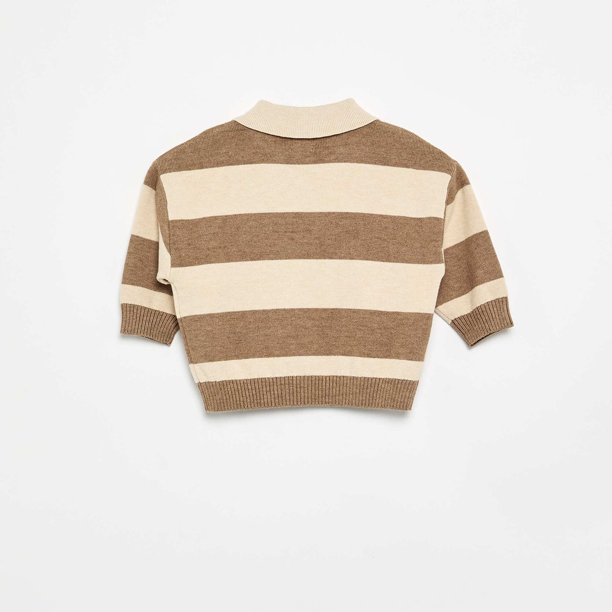 Pull rayé à manches longues et col polo BEIGE