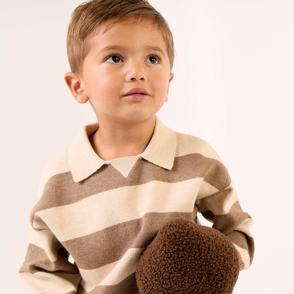 Pull rayé à manches longues et col polo BEIGE