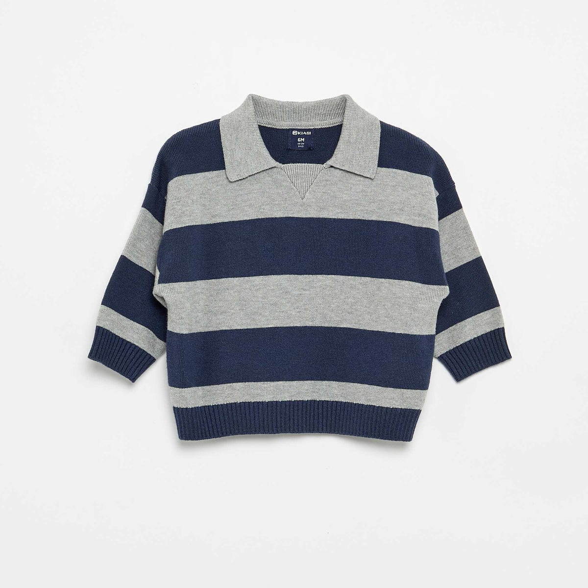 Pull rayé à manches longues et col polo BLEU