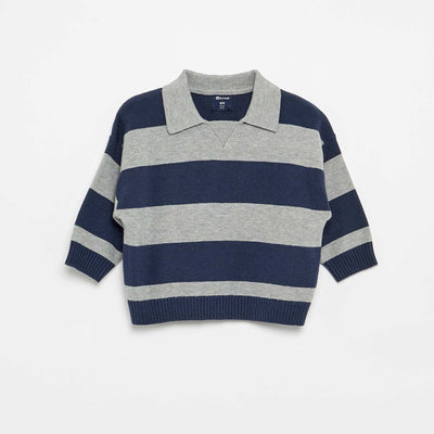 Pull rayé à manches longues et col polo BLEU
