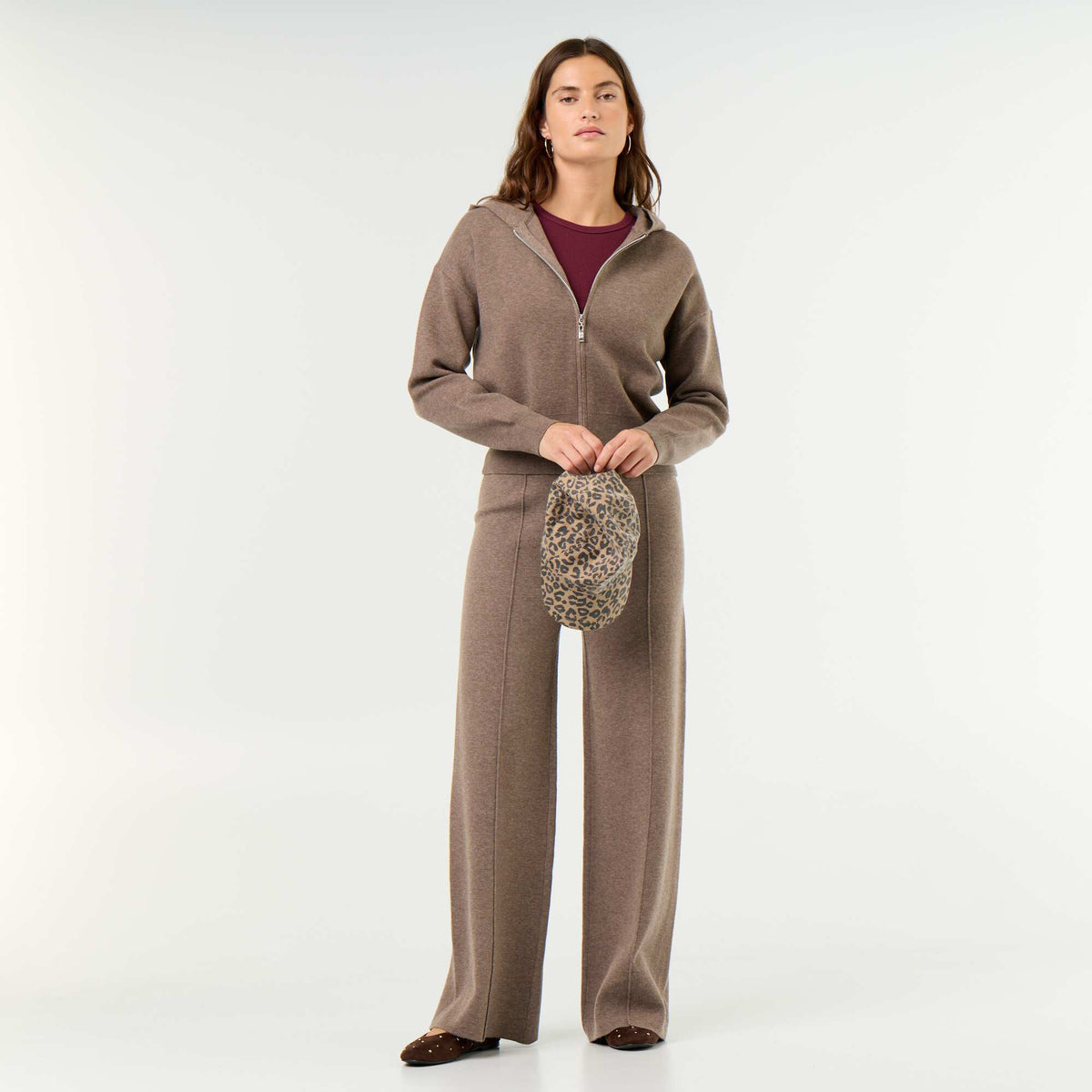 Gilet en matière ottoman à capuche MARRON