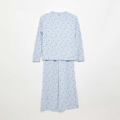 Pyjama 2 pièces en maille pointelle BLEU