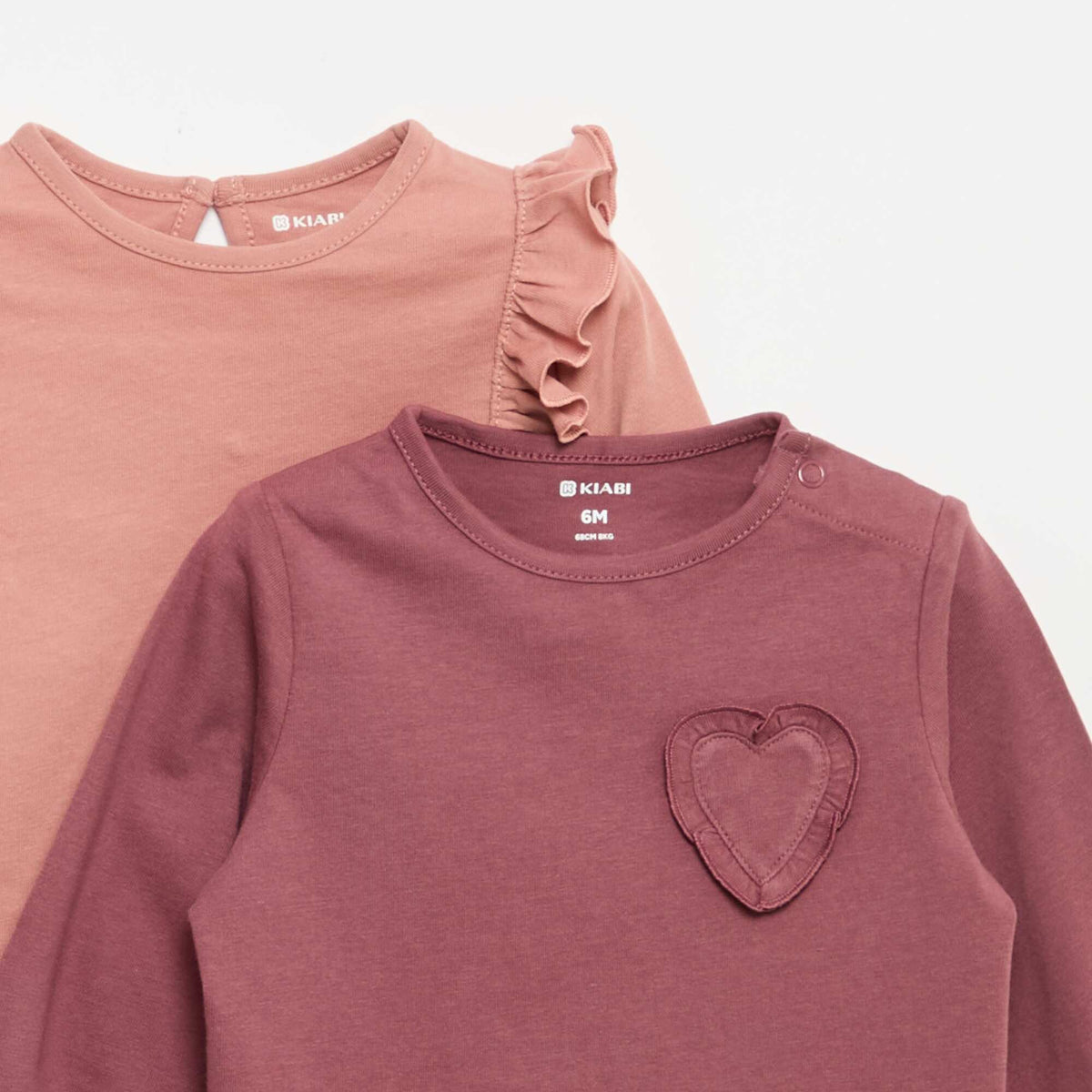 Lot de 2 t-shirts manches longues en jersey coton ROSE