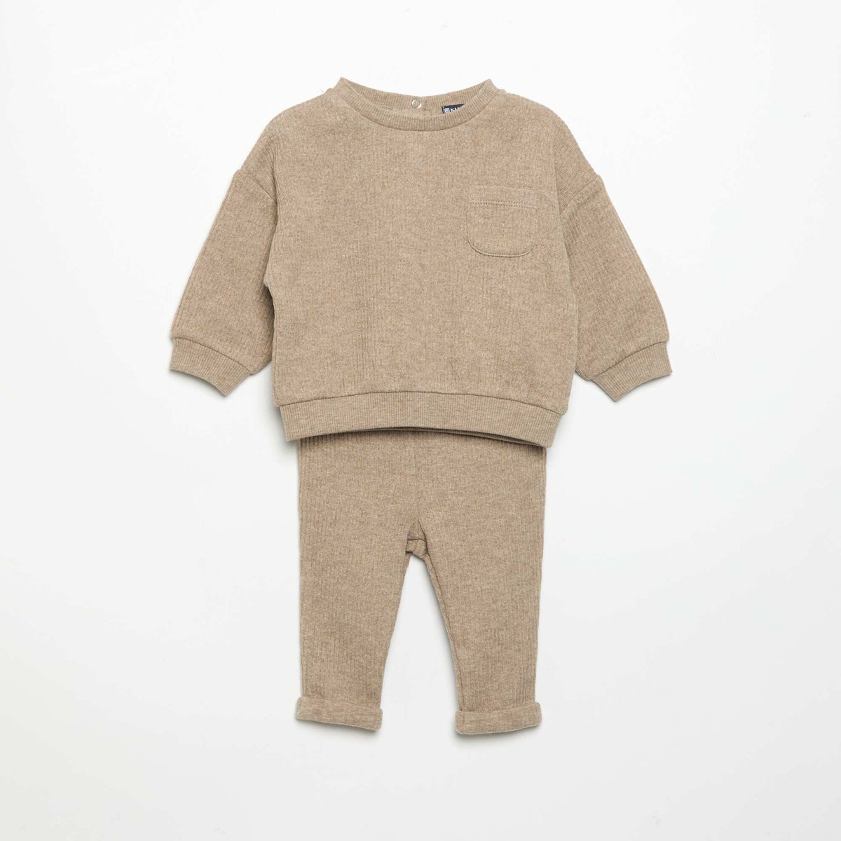 Ensemble 2 pièces en maille côtelée - Sweat + pantalon BEIGE