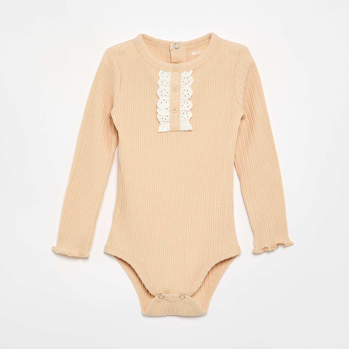 Body en maille côtelée avec broderie anglaise BEIGE