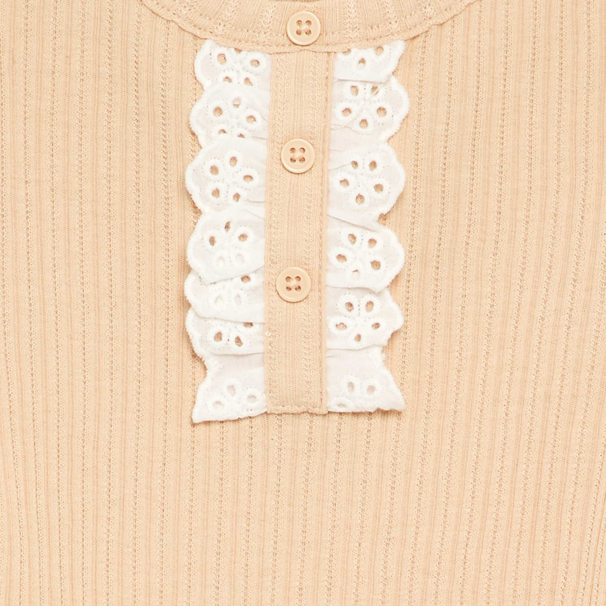 Body en maille côtelée avec broderie anglaise BEIGE