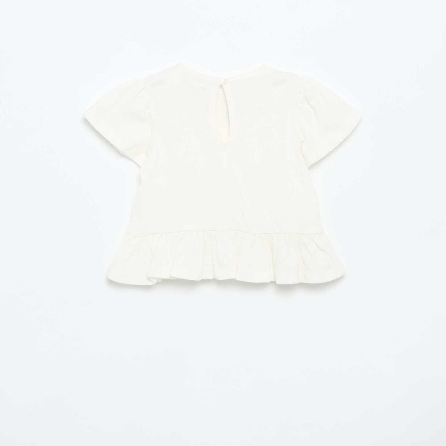 T-shirt manches courtes avec broderies et base volantée BLANC