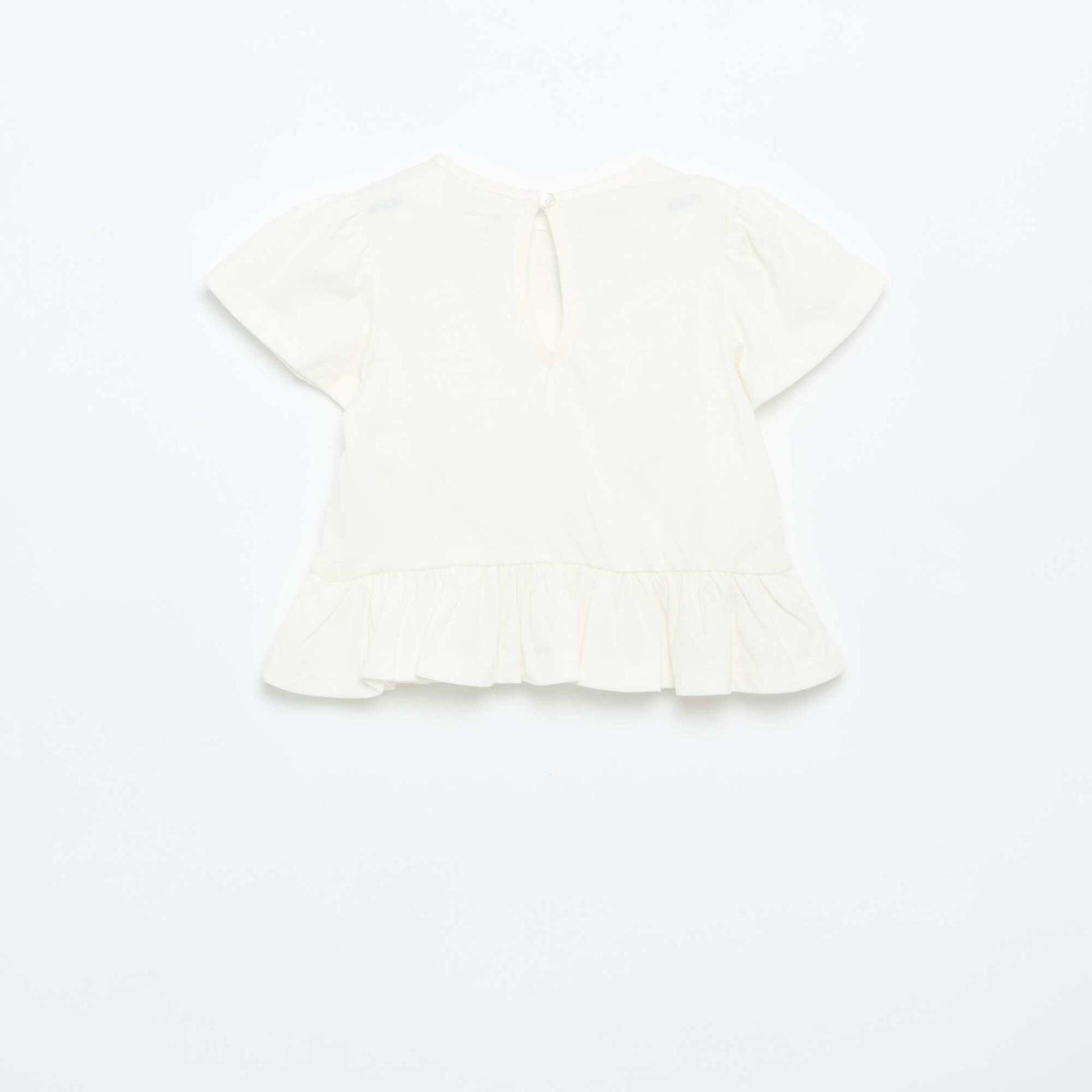 T-shirt manches courtes avec broderies et base volantée BLANC