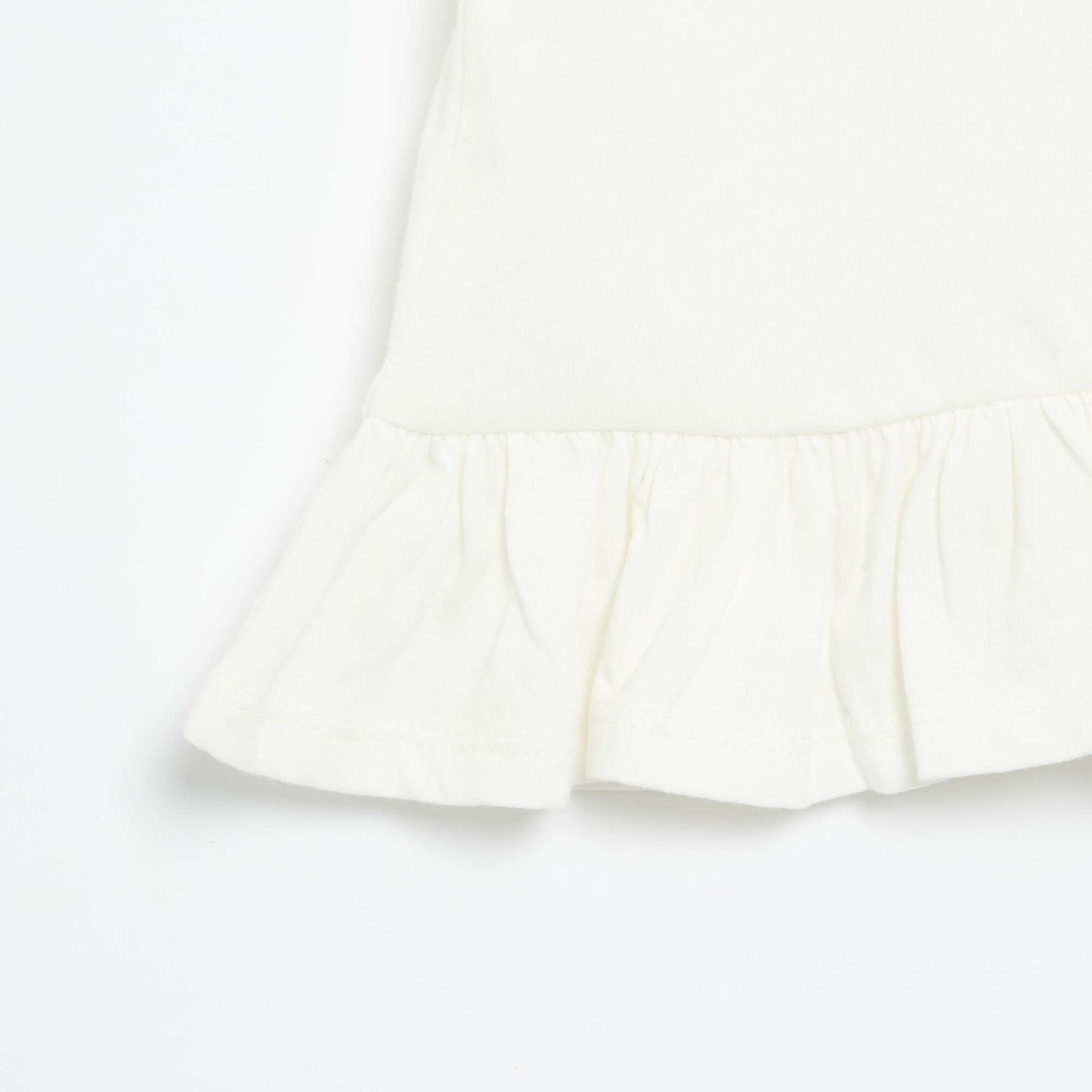 T-shirt manches courtes avec broderies et base volantée BLANC