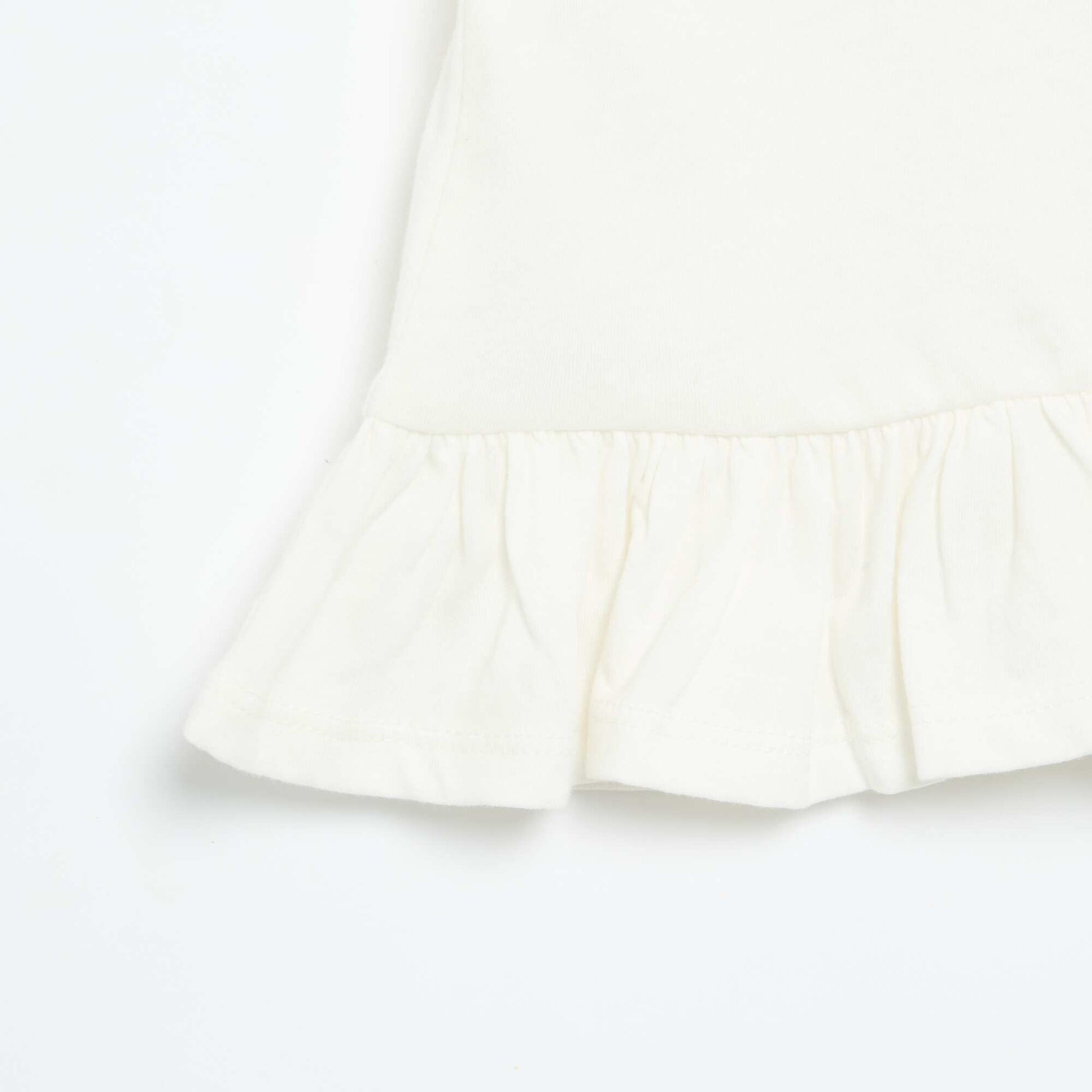T-shirt manches courtes avec broderies et base volantée BLANC
