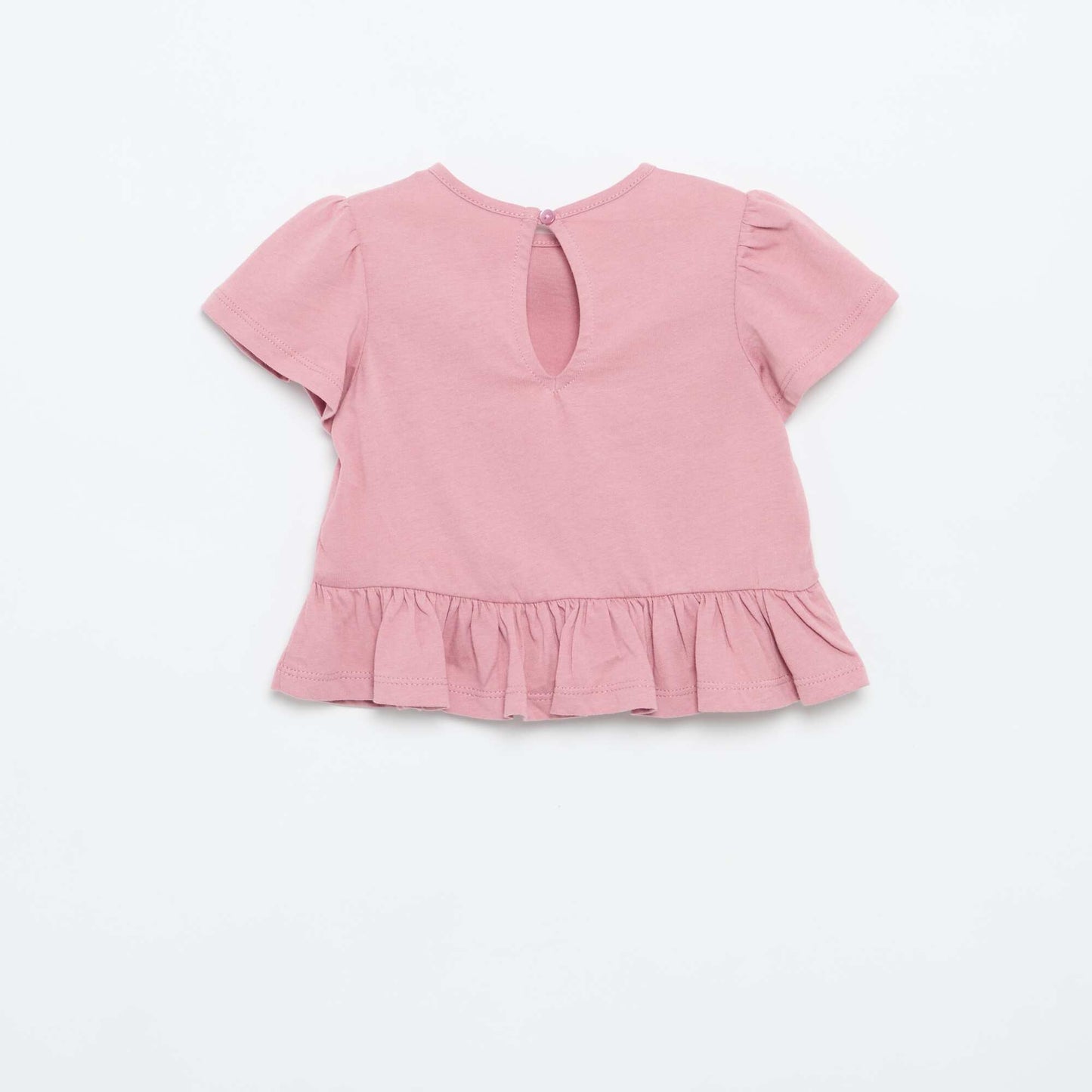 T-shirt manches courtes avec broderies et base volantée ROSE