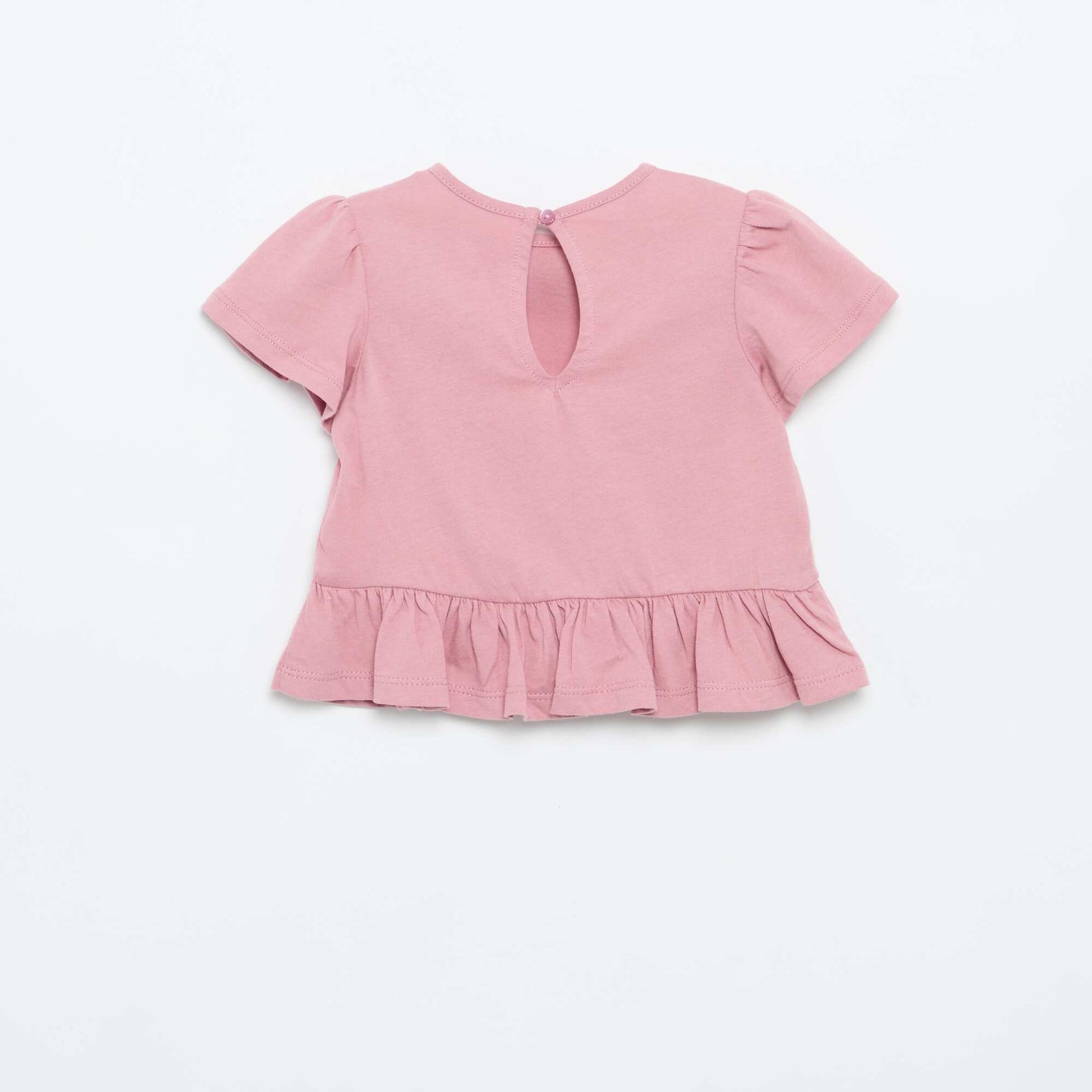 T-shirt manches courtes avec broderies et base volantée ROSE
