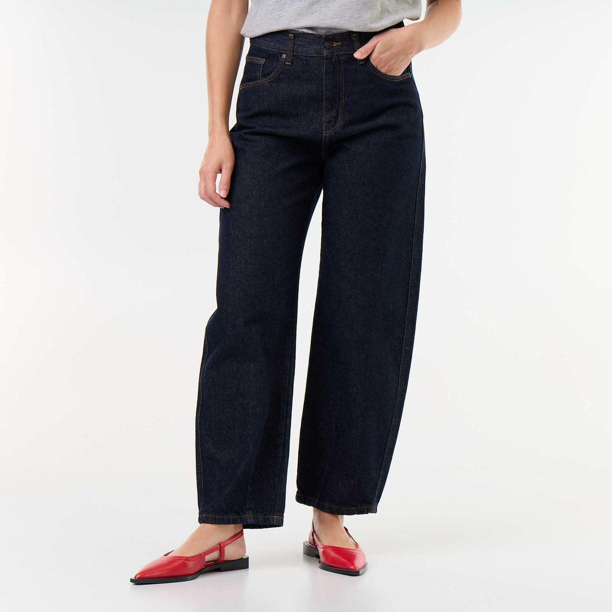 Pantalon en denim forme large barrel BLEU