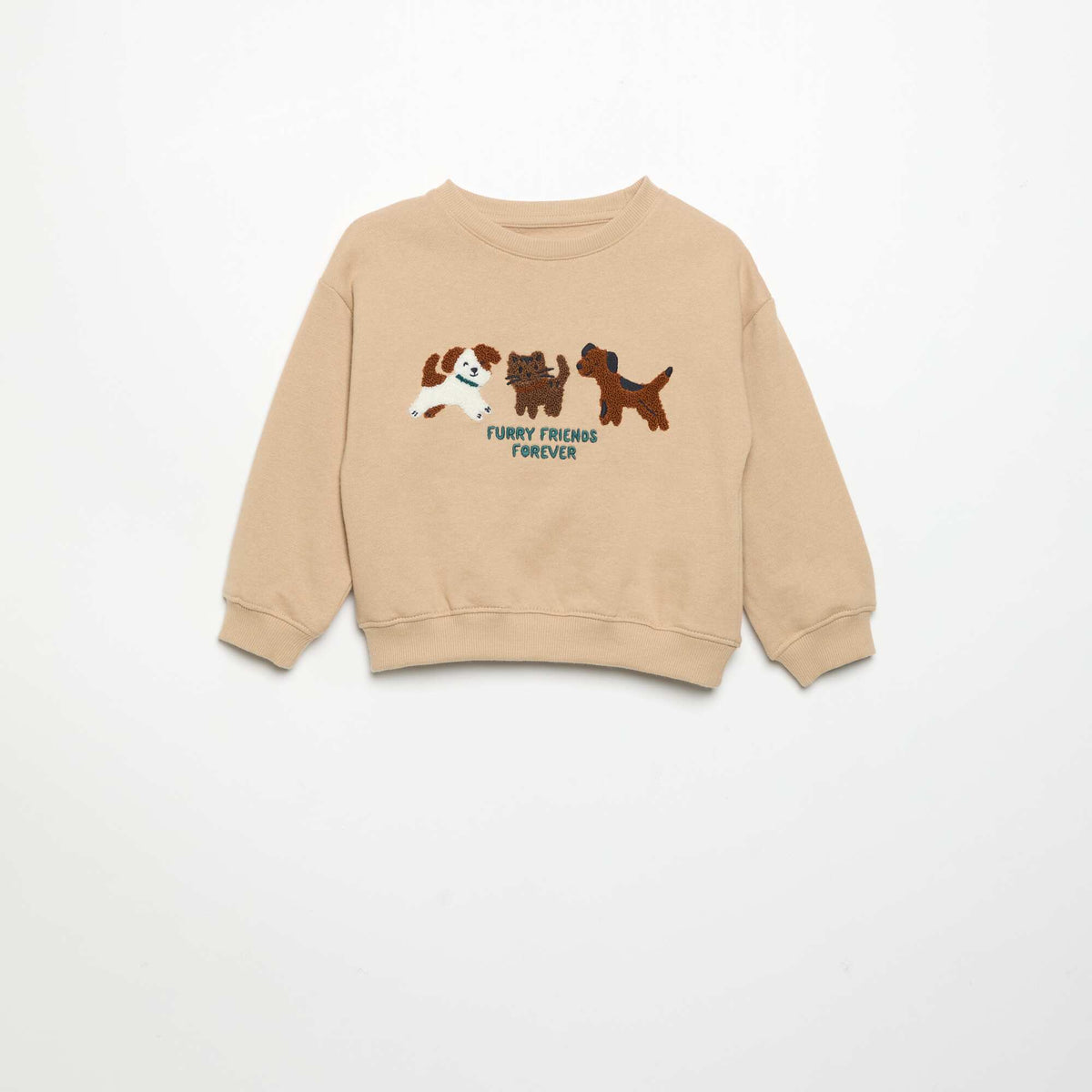Sweat à manches longues en polaire avec animation BEIGE