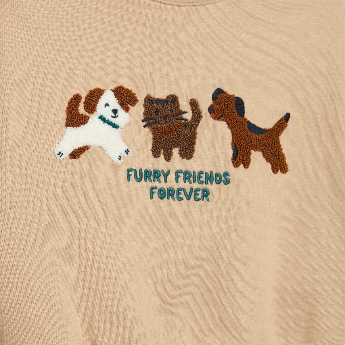 Sweat à manches longues en polaire avec animation BEIGE