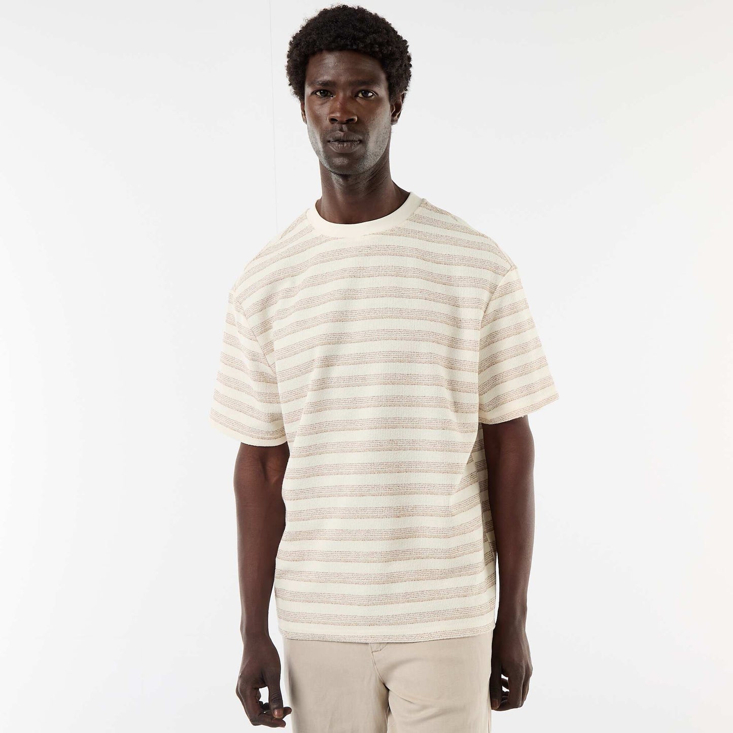 T-shirt en maille tricot à manches courtes BEIGE