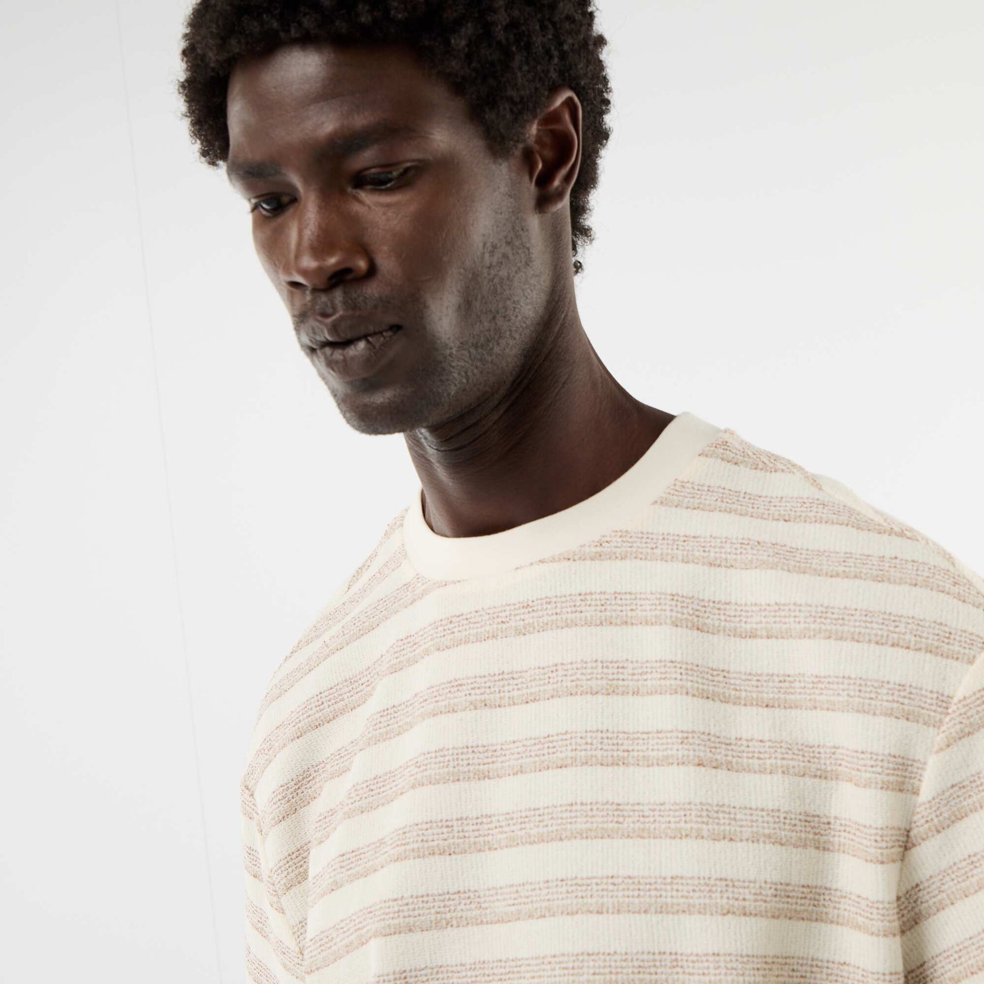 T-shirt en maille tricot à manches courtes BEIGE
