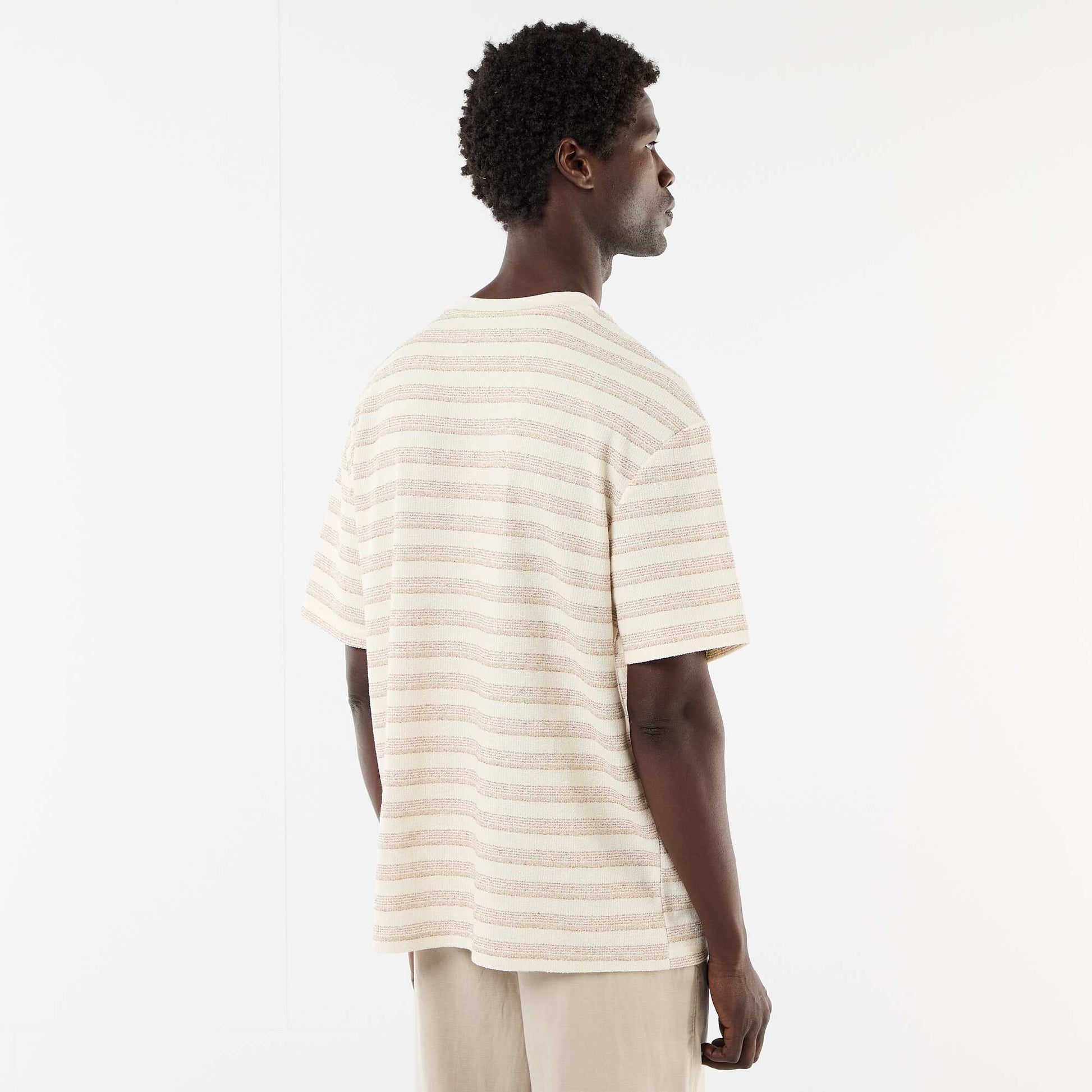 T-shirt en maille tricot à manches courtes BEIGE