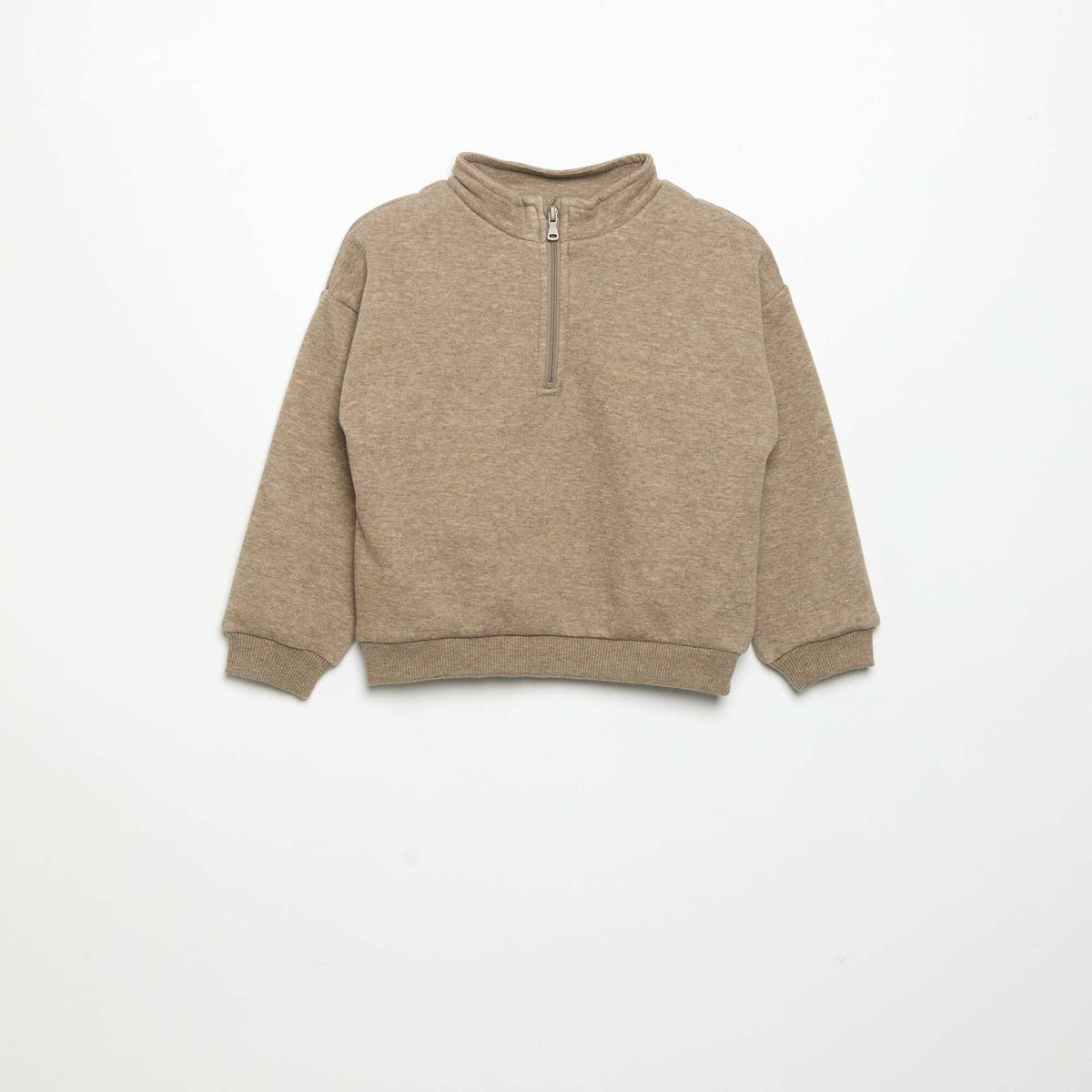 Sweat à manches longues et col zippé MARRON
