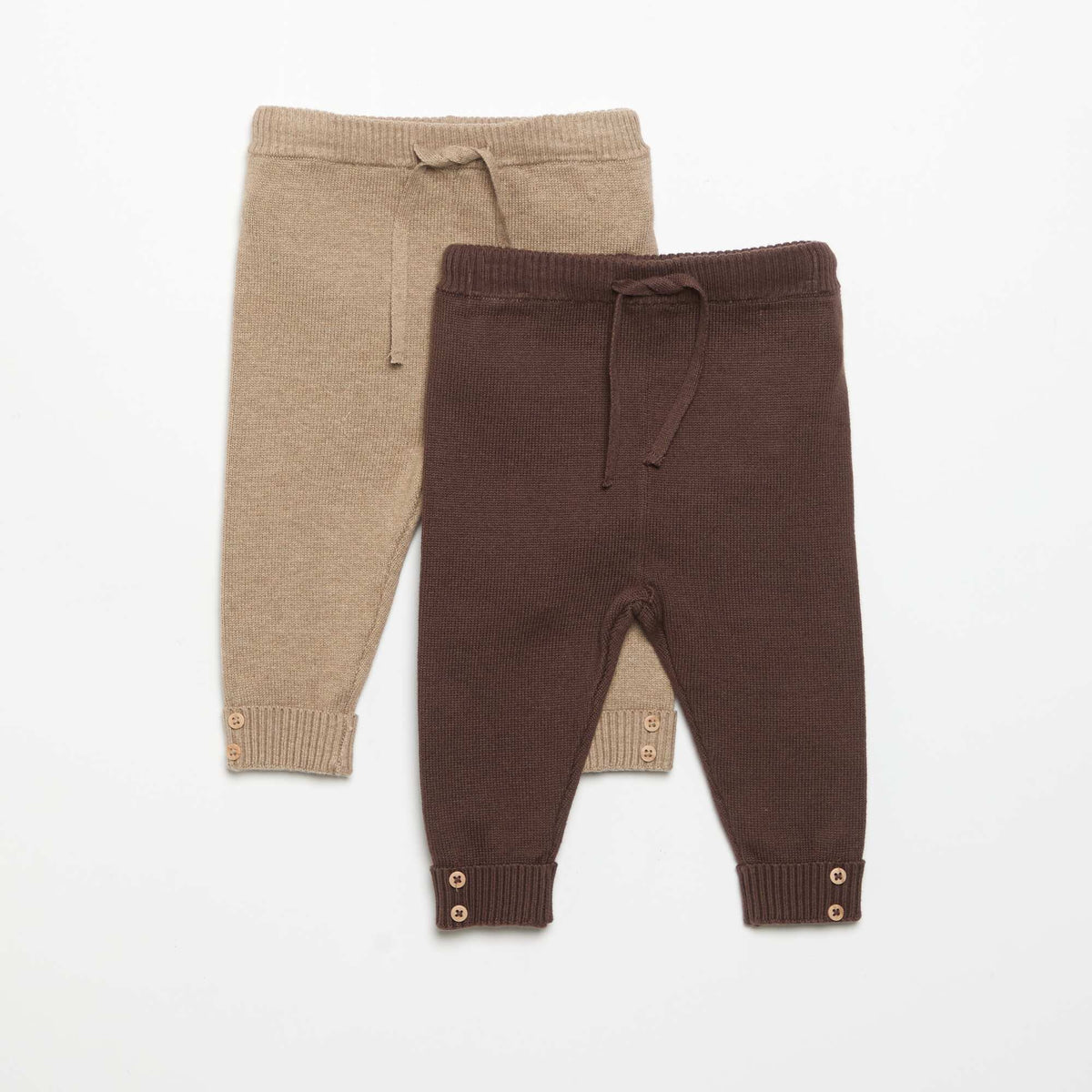 Lot de 2 pantalons en coton tricoté BEIGE
