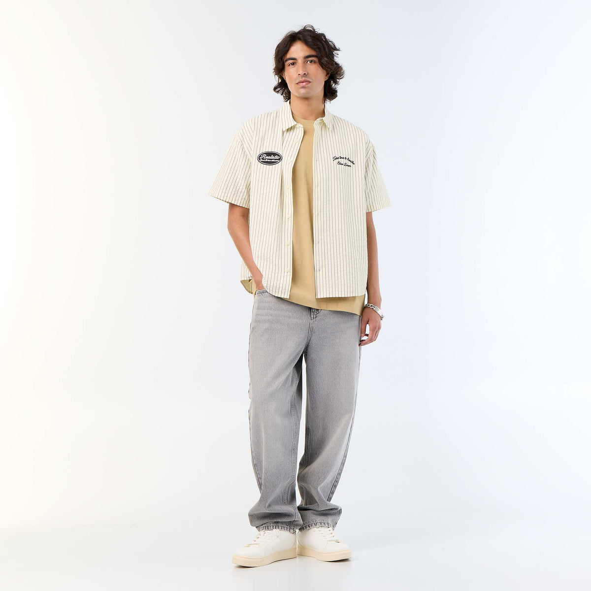 Chemise manches courtes  avec broderies BEIGE