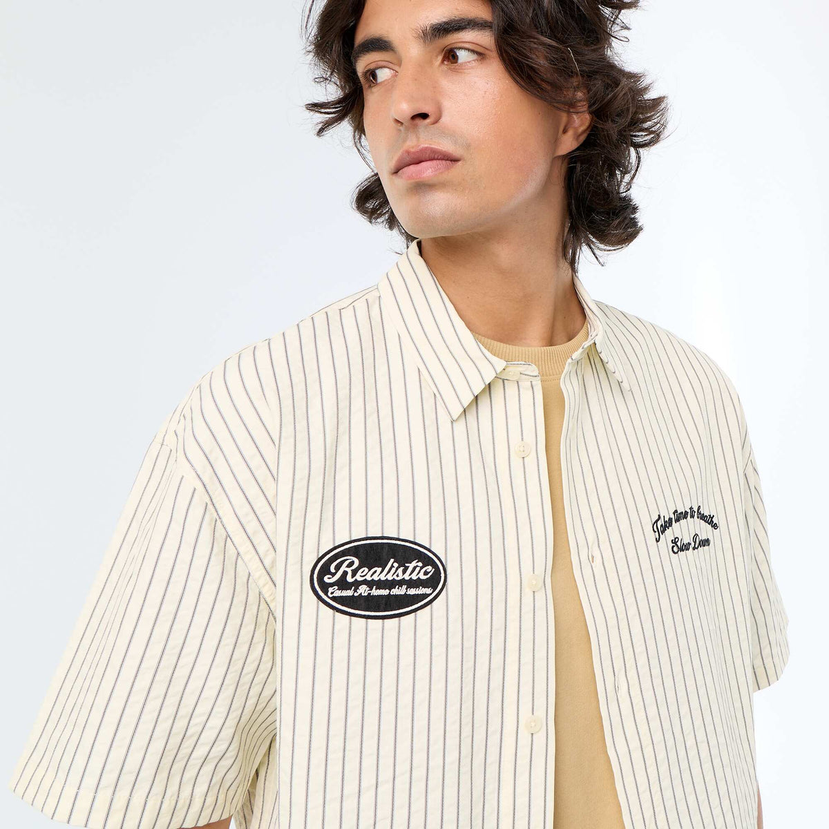 Chemise manches courtes  avec broderies BEIGE